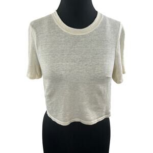 Uniforme Cream Round Neck Short Sleeve Cropped German Organic Linen Top Size S